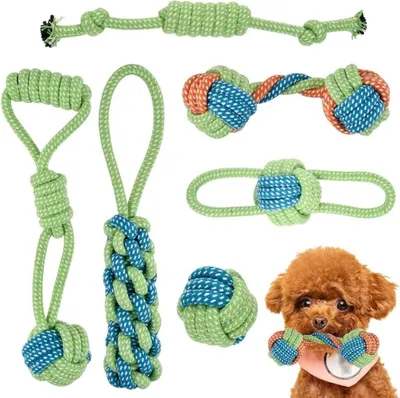 Produktbild von 6 Stück Hundespielzeug Set für kleine und große Hunde, Seilspielzeug, Kau Spielzeug, unzerstörbar Welpenspielzeug zur Zahnpflege