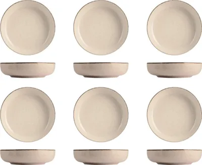 Produktbild von H&h Set mit 6 tiefen Tellern Pearl, 19 cm, Elfenbein