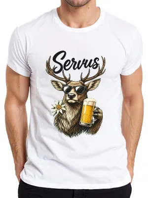Productafbeelding van Servus Hirsch Bier zonnebril, Edelweiss, Beierse lederen broek, Dirndl, heren T-shirt, wit, XL