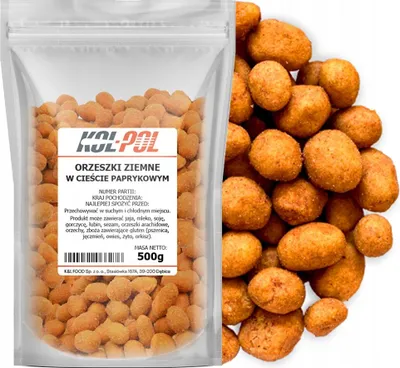 Zdjęcie produktu dla ORZECHY ZIEMNE PAPRYKOWE 500g Orzeszki w panierce paprykowej jakość Kol-Pol
