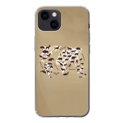 Produktbild von MuchoWow® Handyhülle Schutzhülle Hülle für iPhone 13 mini Weltkarte - Tiere - Braun Silikon Softcase Handy Hülle - Softcase