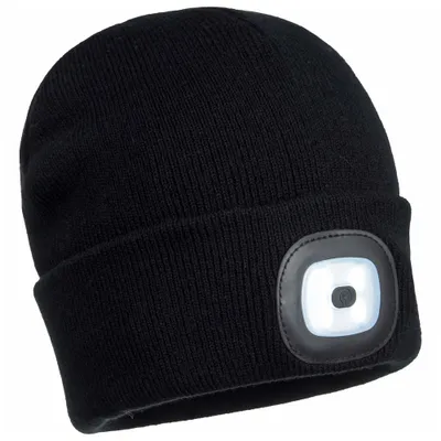 A black beanie with an integrated LED light.
