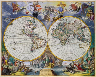 Produktbild von Historische Landkarten Kunstdruck Bild - Weltkarte 1683, Johannes De Ram (60 x 75 cm)