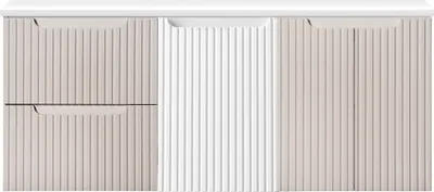 Produktbild von Waschtischunterschrank mit Wäschekorb 140cm, Beige und weiß, NEWPORT-56-CASHMERE