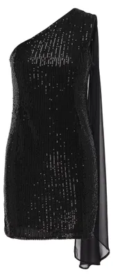 Produktbild von Damen Festliches One-Shoulder Kleid schwarz S mit asymmetrischem Ausschnitt