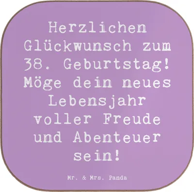 Produktbild von Mr. & Mrs. Panda Untersetzer für Gläser Spruch 38. Geburtstag Freude Abenteuer - Lavendeltraum - Geschenk, Coaster, Handgefertigt, Erlebnisse, Alter, Geschenke, Lächeln
