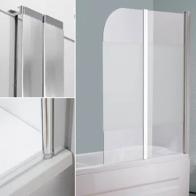 Produktbild von Mucola Duschabtrennung Badewannenaufsatz ESG Glas 141x117cm faltbar teilsatiniert verchromt beidseitig montierbar pflegeleicht