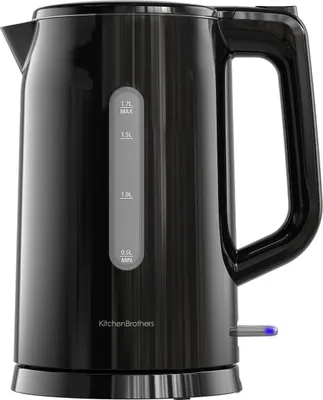 Produktbild von KitchenBrothers Wasserkocher - Elektrisch - 1,7L - Doppelwandig - Cool-Touch - Mit Kalkfilter - Schwarz