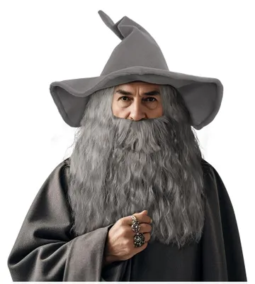 Zdjęcie produktu dla Czapka Gandhalka z brodą i peruką, idealna na Halloween i cosplay