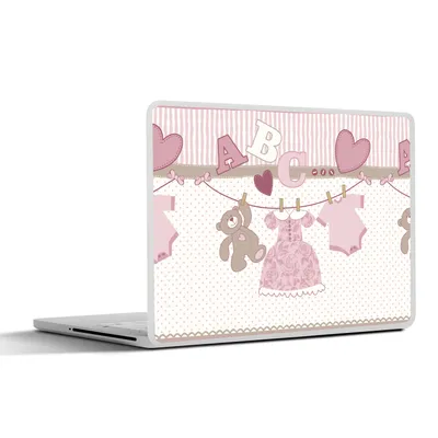 Produktbild von MuchoWow® Laptop Aufkleber Sticker Cover Babykleidung - Mädchen - Teddybär - Wäscheleine - Design 36.5x27.5 cm - Laptop-Sticker