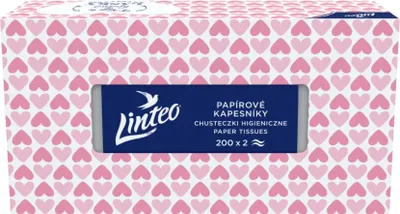 Produktbild von Kapesníčky papírové Linteo, 2vrstvé, 100 % celulóza, bílé, box 200 ks