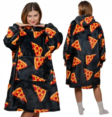 Produktbild von Oversize Deckenpullover XXL - Kuscheldecke mit Ärmeln - Fleece Pizza Muster