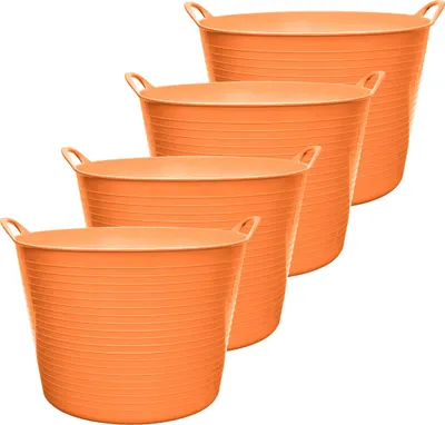 Produktbild von Garronda Flexibler Kunststoffkübel 4-Pack  42 L für Garten, Bau, Haushalt und Transport vielseitiger Universalbehälter mit Griffen GD-0184 (Orange)