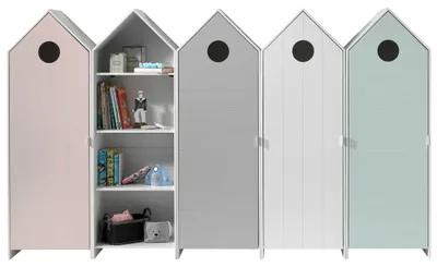 Produktbild von 4 Kleiderschränke Bücherregal Casami - rosa/weiß/grau/mintgrün