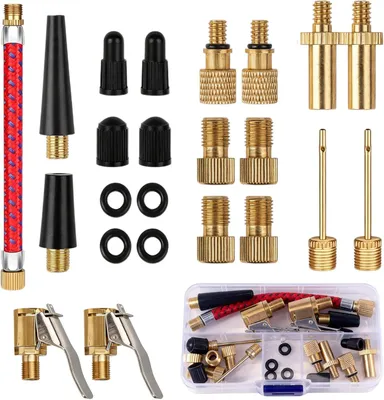 Produktbild von Fahrradventiladapter Set, 23-teilig, für Autoventil, französisches Ventil, Ballnadel, Kegelventil, für die