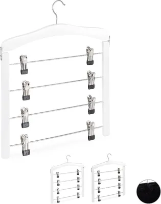 Immagine prodotto di Gancio appendiabiti multiplo - Set di 3 - Salvaspazio - Gancio girevole - Ideale per pantaloni e gonne - Materiale: legno - Colore: bianco