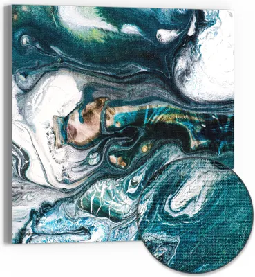 Produktbild von DEQORI Hybrid Leinwand Bild 50x50 cm 'Flüssige Marmorkunst' Wandbild Glas flach modern