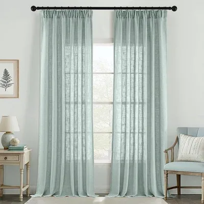 Obrázok produktu pre Unyqoos® Polopriehľadné závesy s vzhľadom na ľan, 2-dielna sada, tyrkysová farba, 225 x 140 cm, 30 % ľan/70 % polyester, vhodné do obývačky a spálne