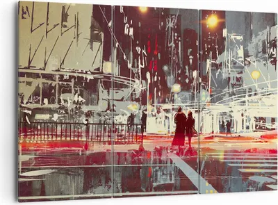 Produktbild von Bild auf Leinwand - Leinwandbild - Stadt Straße Nacht - 165x110cm - Wand Bild - Wanddeko - Leinwanddruck - Bilder - Kunstdruck - Wanddekoration - Leinwand bilder - Wandkunst - CE165x110-3780