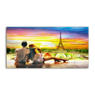 Produktbild von Coloray - Glasbild - 120x60 cm - Wandbild - Glasbilder - Sonnenuntergang und Eiffelturm Paris