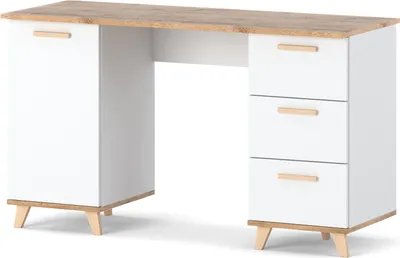 Zdjęcie produktu dla Biurko Białe Komputerowe Skandynawskie 3 Szuflady Szkolne Olivier 138Cm