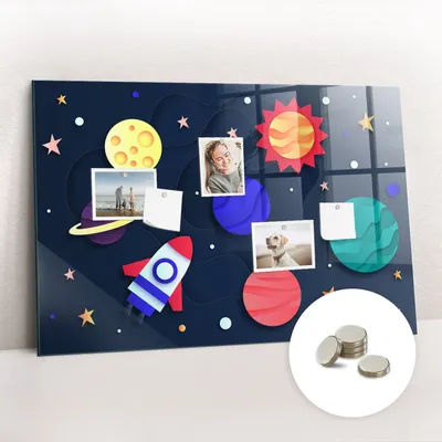 Obrázok produktu pre Magnetická tabuľa na stenu - Memo Tabuľa Sklenená - vrátane 5 magnetov - 90x60 cm - Detský priestor