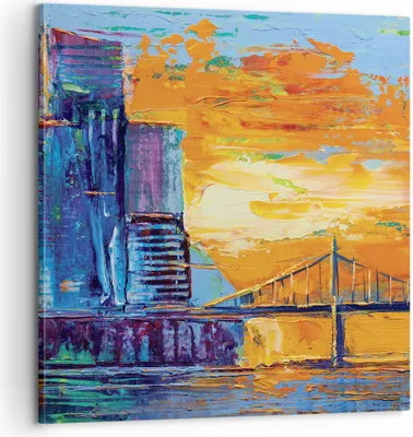 Produktbild von Bild auf Leinwand - Leinwandbild - Einteilig - Stadt Brücke pastos - 60x60cm - Wand Bild - Wanddeko - Wandbilder - Leinwanddruck - Bilder - Wanddekoration - Leinwand bilder - Wandbild - AC60x60-4392