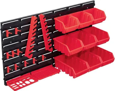 Produktbild von Design Möbel 34-tlg. Behälter-Set für Kleinteile mit Wandplatten Rot Schwarz - 2024 Neu