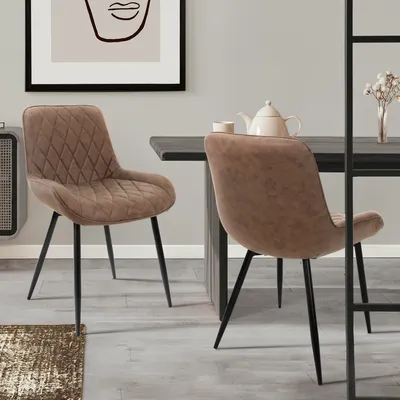 Obrázok produktu pre ML-Design sada 2 jedálenských stoličiek s operadlom a podrúčkami, hnedá farba, sedadlo zPolyuretánimitácie kože, čalúnená stolička s kovovými nohami