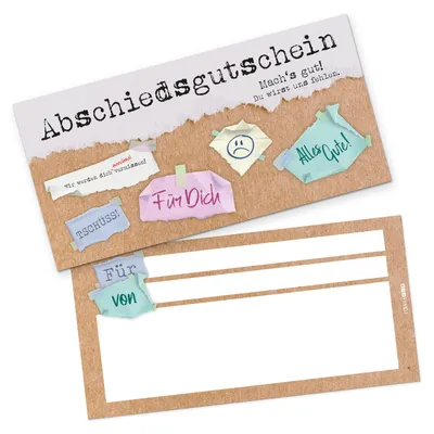 Produktbild von itenga Geschenkgutschein Abschied - Gutschein zum Ausfüllen Karte