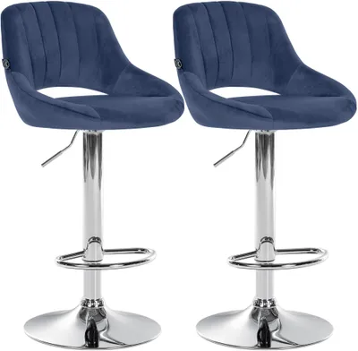Produktbild von CLP 2er Set Barhocker Milet Samtbezug höhenverstellbar drehbar mit Rückenlehnen blau Material Gestell Metall in Chromoptik
