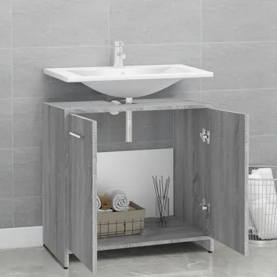Produktbild von （Robust Möbel） Badezimmerschrank Grau Sonoma 60x33x60cm Holzwerkstoff - CL409739 - Badezimmerschränke