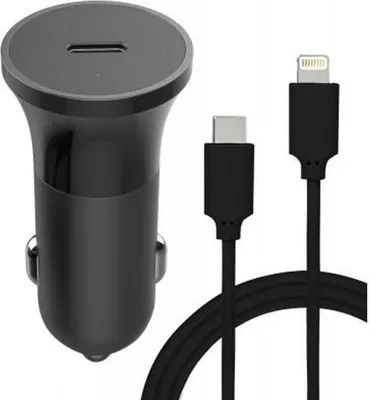 Produktbild von BigBen Connected, Autoladegerät USB-C 20W Power Delivery + USB-C / Lightning Kabel, Schwarz