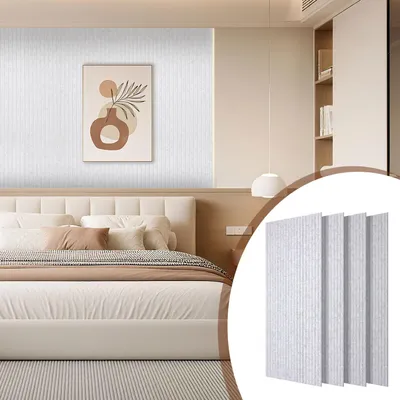 Obrázek produktu pro Akustické panely Eikuavons, filcové, samolepicí, 4 kusy, rozměry 120 x 60 x 0,9 cm, absorbéry zvuku, nástěnné panely, s vertikálními drážkami, šedé barvy