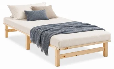 Produktbild von Homestyle4u Holzbett 90x200 mit Lattenrost Palettenbett Jugendbett Massivholzbett Palettenmöbel Einzelbett, KI-generiertes Bild