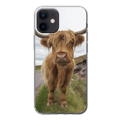 Produktbild von MuchoWow® Handyhülle Schutzhülle Hülle für iPhone 12 Schottischer Highlander - Hörner - Berg Silikon Softcase Handy Hülle - Schutzhülle