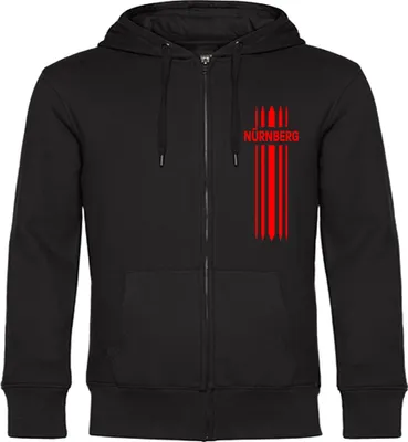 Produktbild von multifanshop Kapuzen Sweatshirt Jacke - Nürnberg - Streifen, schwarz, Größe XXL
