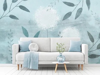 Produktbild von Vlies Fototapete Pusteblumen 400x280 cm Tapeten Wandtapete XXL Blumen Blätter Natur Betonoptik blau b-A-10291-a-c