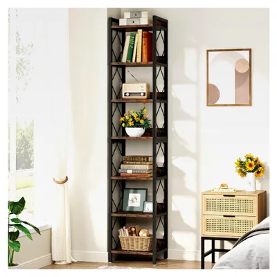 Produktbild von Eckregal mit 7 Regalen, 200 cm hohes Bücherregal für kleine Räume, multifunktionaler Eck-Organizer für Wohnzimmer, Balkon, Küche (35 x 35 x 200 cm)