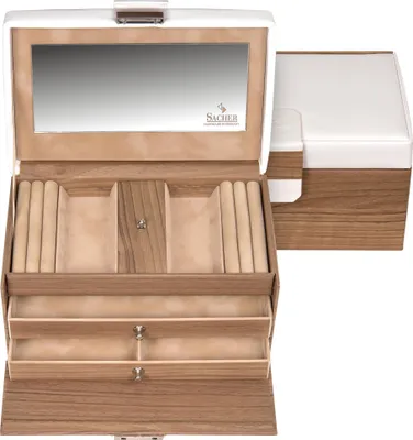 Produktbild von Sacher Schmuckkoffer Schmuckkasten NORDIC STYLE weiß Holz-Optik Schloss Spiegel