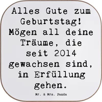 Produktbild von Mr. & Mrs. Panda Untersetzer Glas Spruch 2014 Geburtstag Wünsche - Weiß - Geschenk, Happy Birthday, seit, Glückwunsch, Holzuntersetzer, gläseruntersetzer, Alter, Coaster