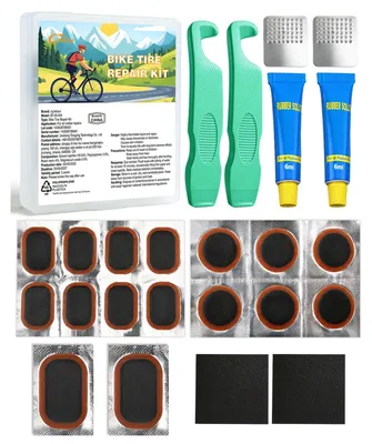 Zdjęcie produktu dla Zestaw do naprawy dętek rowerowych - Łatki do dętek - Łyżki do opon - Antypoślizgowe - 16 szt.