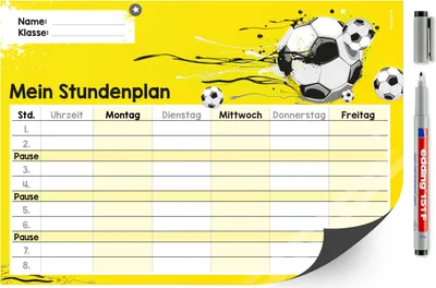 Produktbild von younikat Stundenplan magnetisch abwischbar I Fußball gelb I inkl. Stift I wiederbeschreibbar I Einschulung I dv645