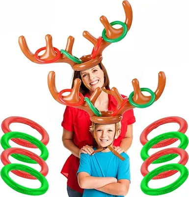 Immagine prodotto di Anello gonfiabile di Natale che lancia il gioco delle corna di renna Anello che lancia il gioco della festa di Natale che lancia il gioco dei bambini che lancia gli anelli per il gioco della famiglia dell'interno dell'aria aperta adulto partito di Natale