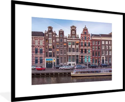 Produktbild von MuchoWow® Gerahmtes Poster Grachtenhäuser in Amsterdam 90x60 cm - Poster mit Schwarzem Bilderrahmen Wandposter Rahmen Foto Bilder - Wanddekoration - Fotos