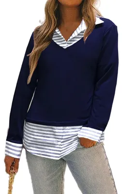 Immagine prodotto di Solidchoice - Maglia a maniche lunghe da donna in cotone, con scollo a V e colletto