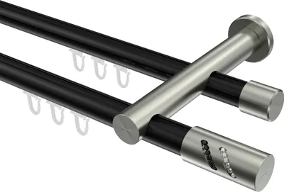 Produktbild von Interdeco Innenlaufstange / Gardinenstange mit Innenlauf Schwarz / Edelstahl-Optik, Typ Platon Zoena (Glitzerzylinder), 20 mm Ø 2-läufig, 360 cm