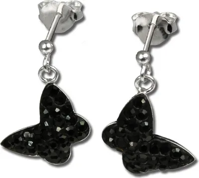 Image de SilberDream Boucles d'oreilles papillon zircon noir clous d'oreilles argent D2GSO401S
