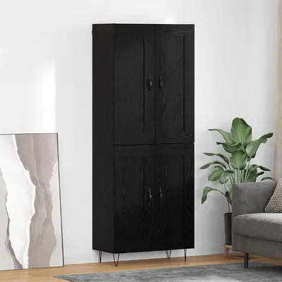 Obrázok produktu pre Kvalitná komoda s povrchovou úpravou imitujúcou čierny dubový drevo, rozmer 69,5 x 34 x 180 cm, vyrobená z drevovláknitých dosiek, s 4 dvierkami, vhodná do obývačky, predsiene, jedálne a ďalších miestností