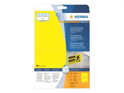Produktbild von Signal-Schilder strapazierfähig A4 105x148 mm gelb stark haftend Folie matt wetterfest 100 St.